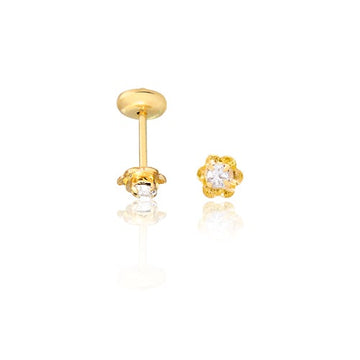18K Gold Layered Oro Laminado White or Red Cubic Zirconia Flower Design Plugs Kids Earrings 21.0075/1/3